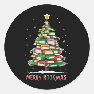 Sticker Rond Amoureux de livres de Noël Arbre Bibliothécaire Jo
