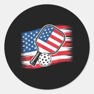 Sticker Rond Amoureux de Pickleball Drapeau Américain 4 Juillet