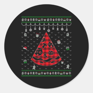 Sticker Rond Amoureux de Pizza à Carreaux Rouges Drôle Noël Lai