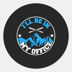 Sticker Rond Amoureux de ski neige et hiver je serai dans mon b