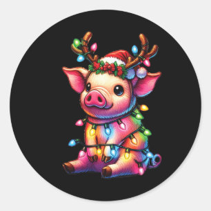 Sticker Rond Amoureux des animaux de ferme porc portant le chap