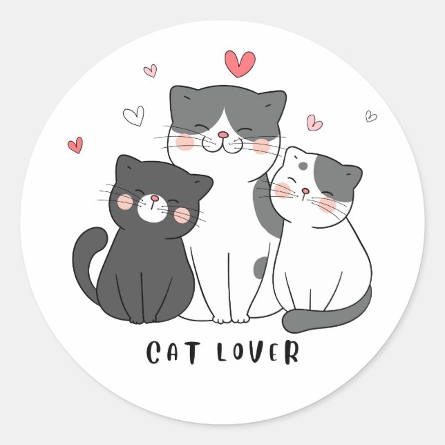 Sticker Rond Amoureux des chats (Devant)