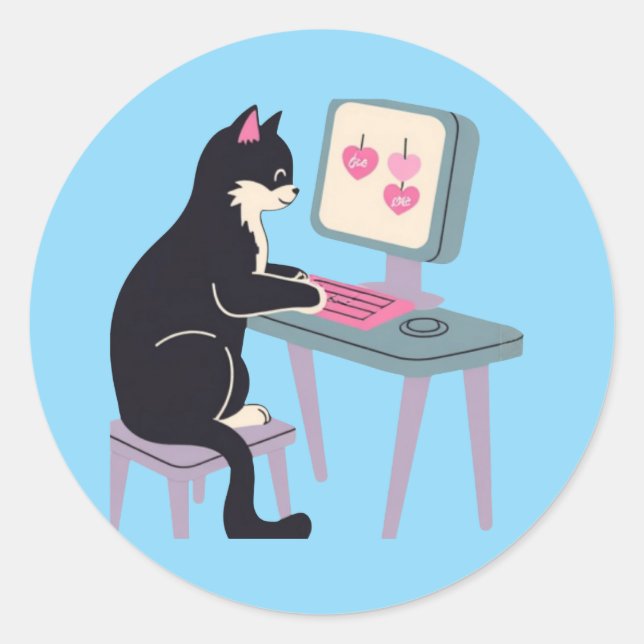 Sticker Rond Amoureux des chats Chat tuxedo  (Devant)