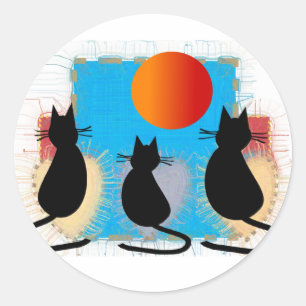Sticker Rond Amoureux des chats "Chats noirs dans la fenêtre"