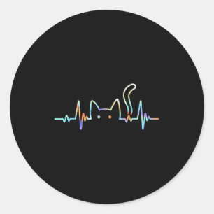 Sticker Rond Amoureux des chats Heartbeat Animal Silhouette Cut