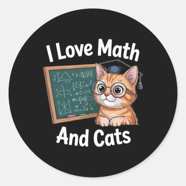 Sticker Rond Amoureux des chats mathématiques Prof de maths drô (Devant)