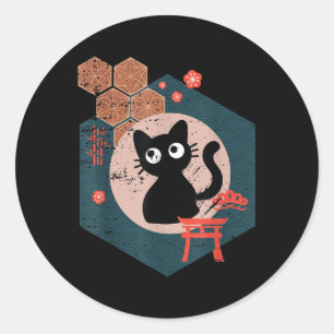 Sticker Rond Amoureux des chats noir japonais Kitten Anime Toky