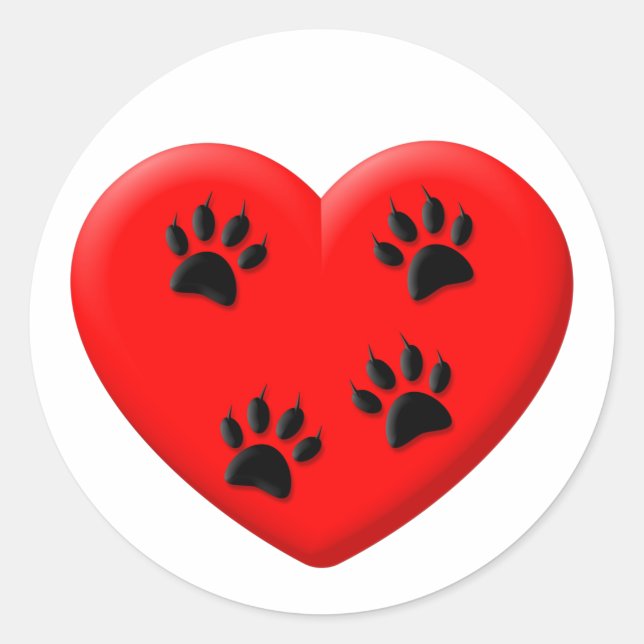 Sticker Rond Amoureux des chats Red Heart Et Paws (Devant)