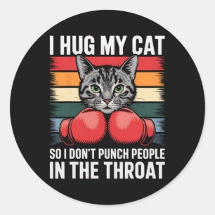 Sticker Rond Amoureux des chats Ventilateur de boxe I Hug Chat 