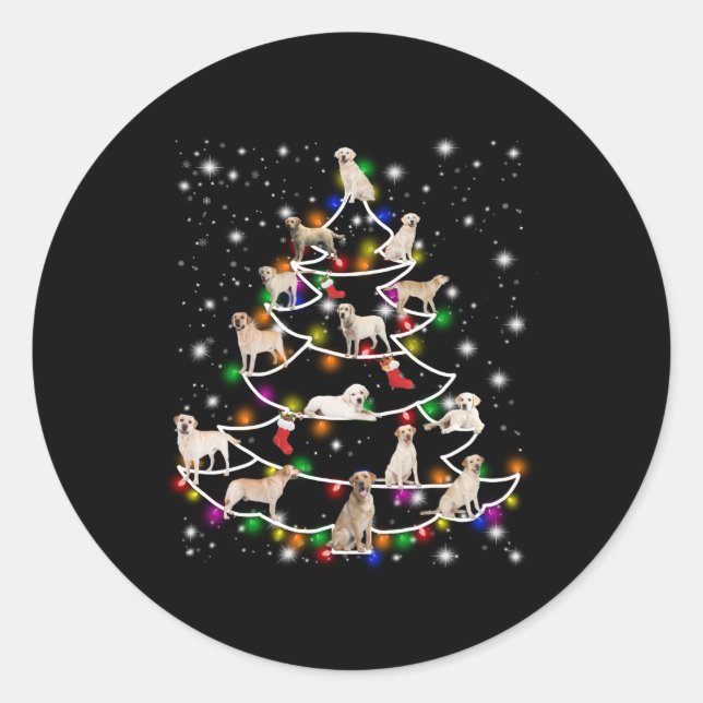 Sticker Rond Amoureux des chiens | Arbre de Noël du Labrador (Devant)