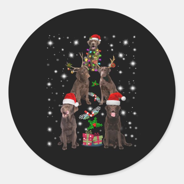 Sticker Rond Amoureux des chiens | Arbre de Noël du Labrador au (Devant)