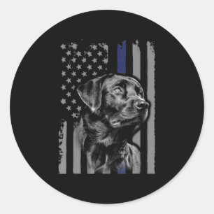 Sticker Rond Amoureux des chiens   Black Labrador American Flag