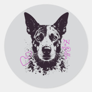 Sticker Rond Amoureux des chiens Blue Heeler ZuBella