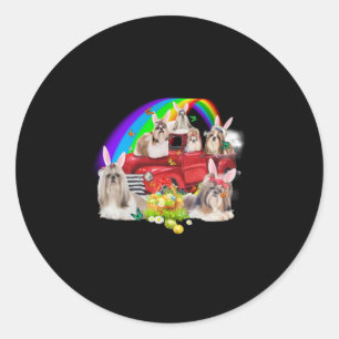 Sticker Rond Amoureux des chiens Cute Shih Tzu et arc en ciel
