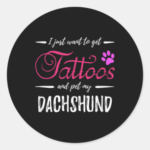 Sticker Rond Amoureux des chiens Dachshund Tattoo Chemise Drôle