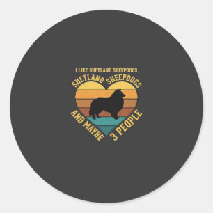 Sticker Rond Amoureux des chiens Shetland Sheepdogs Rétro Cœur