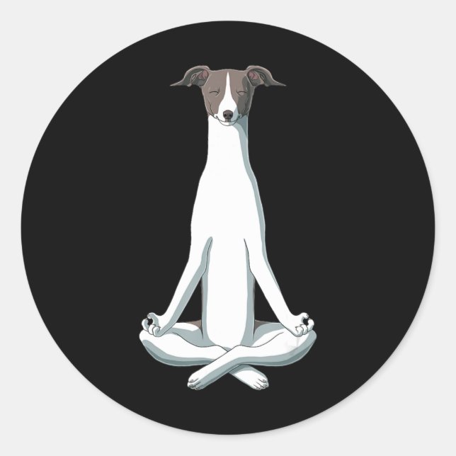 Sticker Rond Amoureux des chiens | Yoga Italien Greyhound (Devant)