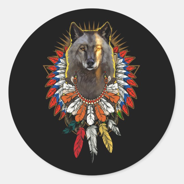 Sticker Rond Amoureux des loups amérindiens (Devant)
