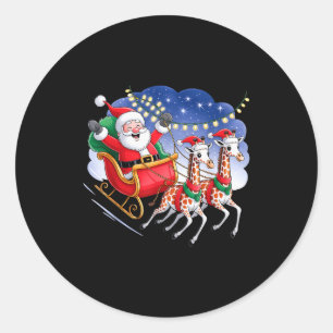 Sticker Rond Amoureux drôle de girafe Noël girafe Père Noël Noë