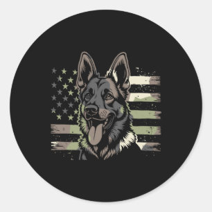 Sticker Rond Amoureux du Berger Allemand USA Drapeau Américain