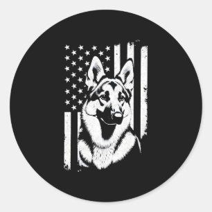 Sticker Rond Amoureux du chien berger allemand Drapeau américai