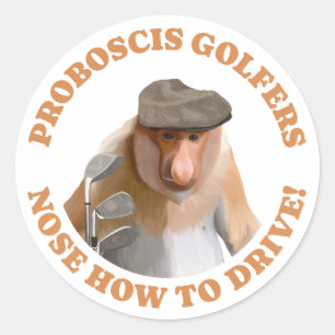 Sticker Rond Amoureux du golf de singe Proboscis Funny
