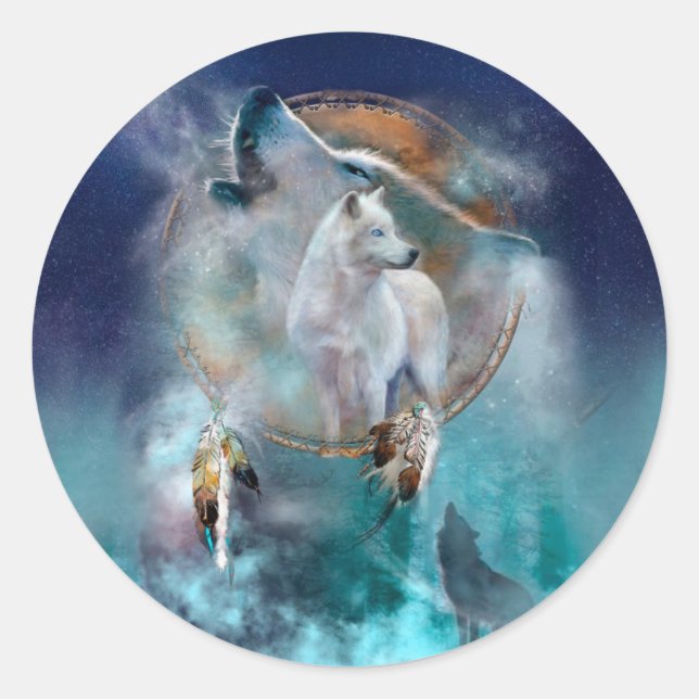 Sticker Rond Amoureux indien et chef de tribu ethnique loup (Devant)