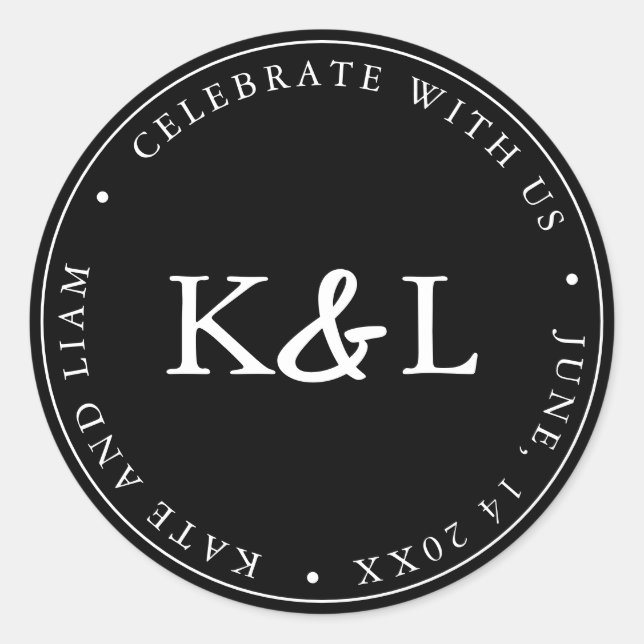 Sticker Rond Ampersand de Monogramme moderne noir et blanc (Devant)