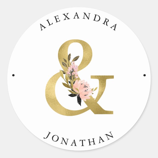 Sticker Rond Ampersand élégant | Mariage Gold et Blush (Devant)
