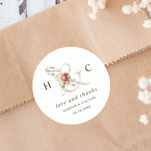 Sticker Rond Ampersand Floral Élégant Merci de mariage