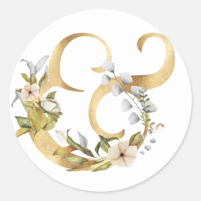 Sticker Rond Ampersand floral or (Devant)