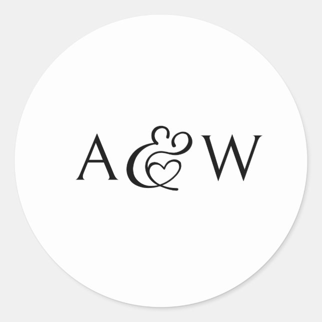 Sticker Rond Ampersand Monogramme Mariage noir et blanc (Devant)