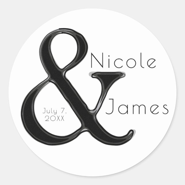 Sticker Rond Ampersand noir & blanc Chic Custom Wedding Favoris (Devant)