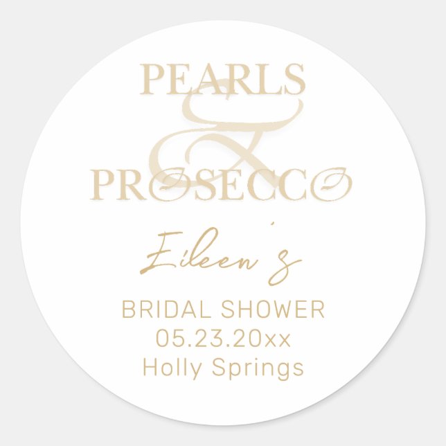 Sticker Rond Ampersand Perles Blanches & Prosecco Shower de Mar (Devant)