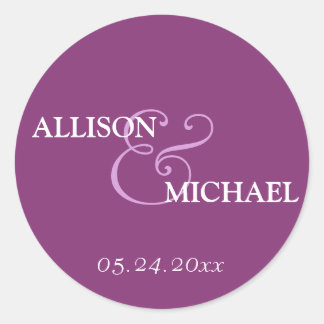 Sticker Rond Amperso violet personnalisé et mariage en faveur d