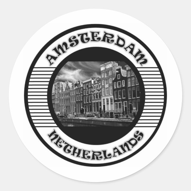 STICKER ROND AMSTERDAM BLACK AND WHITE (Devant)