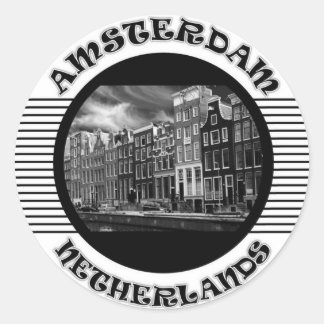 STICKER ROND AMSTERDAM NOIR ET BLANC