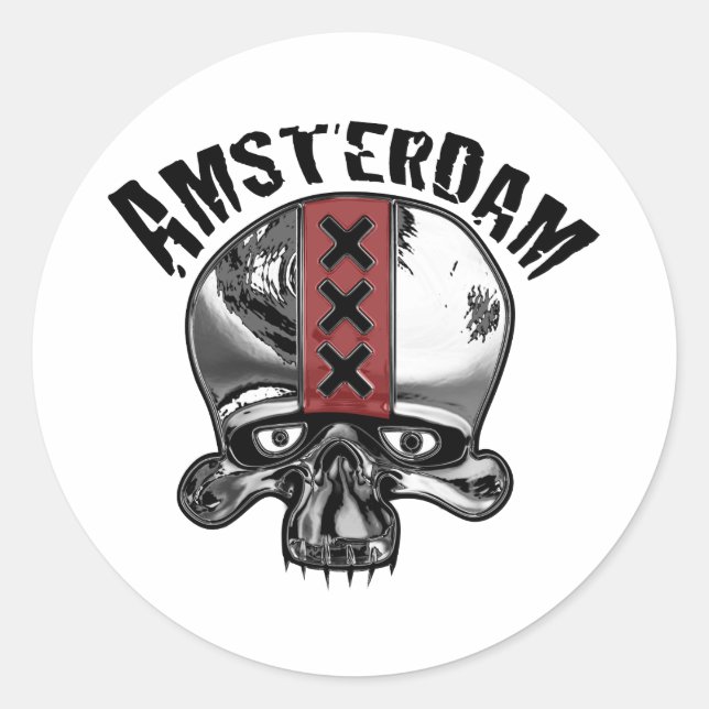 Sticker Rond Amsterdam Skull 2 Chrome (Devant)