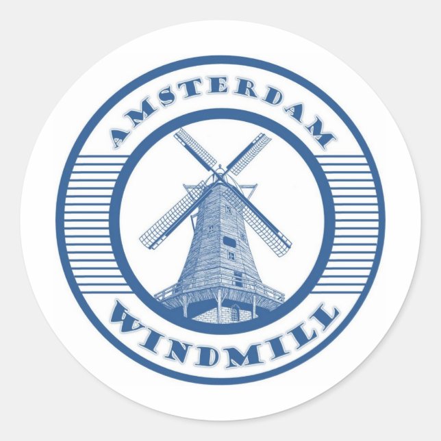 STICKER ROND AMSTERDAM WINDMILL BLEU (Devant)