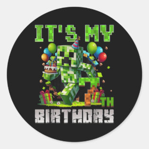 Sticker Rond Amusant 7 ans 7e anniversaire Pixel Art Gamer Boys