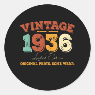 Sticker Rond Amusant 89 Ans 1936 Vintage 89e Anniversaire Cadea