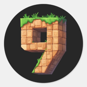 Sticker Rond Amusant 9e Anniversaire Numéro 9 Vidéo Joueur Thèm