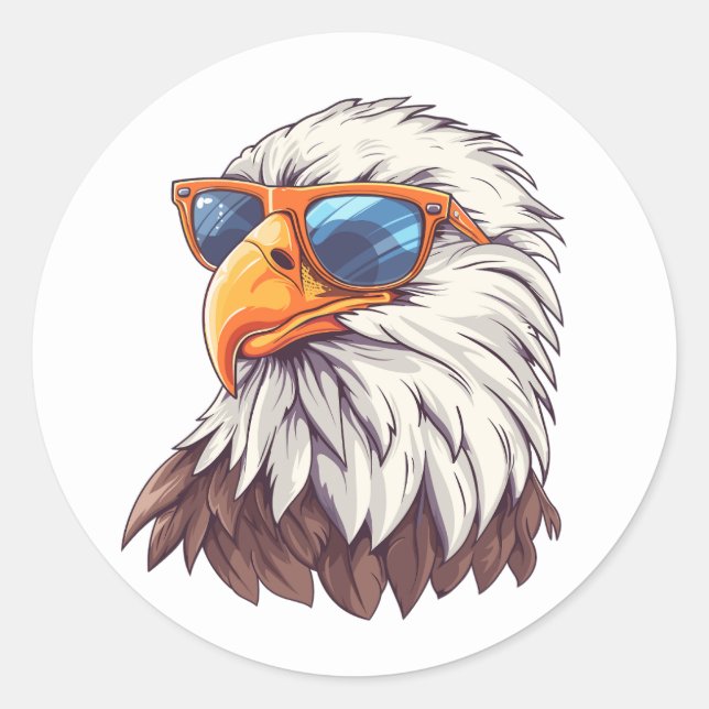 Sticker Rond Amusant aigle de dessin animé avec lunettes de sol (Devant)