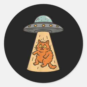 Sticker Rond Amusant Alien Chat Enlèvement Ufo vaisseau spatial