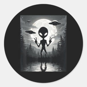 Sticker Rond Amusant Alien Uap Extraterrestrial Ufos Cosmic Ent
