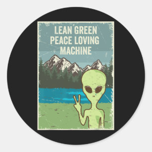 Sticker Rond Amusant Alien Vit En Paix Nature Lover Retro Earth