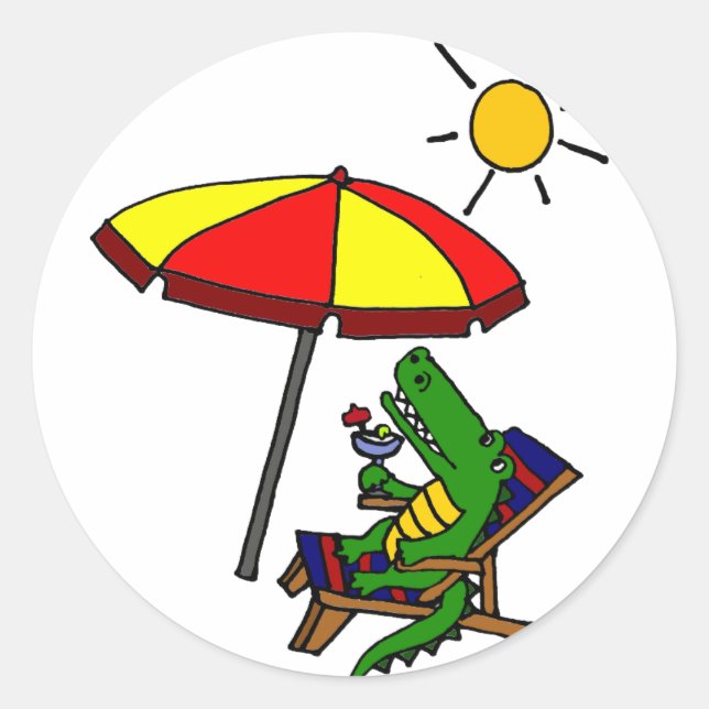 Sticker Rond Amusant Alligator au design de plage (Devant)