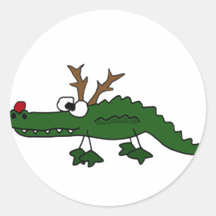 Sticker Rond Amusant Alligator de Noël en renne