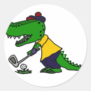 Sticker Rond Amusant Alligator Jouer Golf