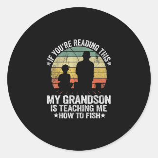 Sticker Rond Amusant ami de pêche grand-père _ grand-fils idée